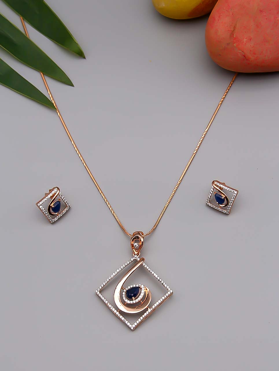 Blue Stone Squary Pendant Set